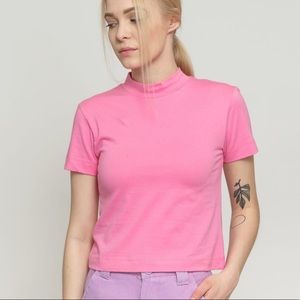 NWT Lazy Oaf Pink Mock Neck Fitted Tee